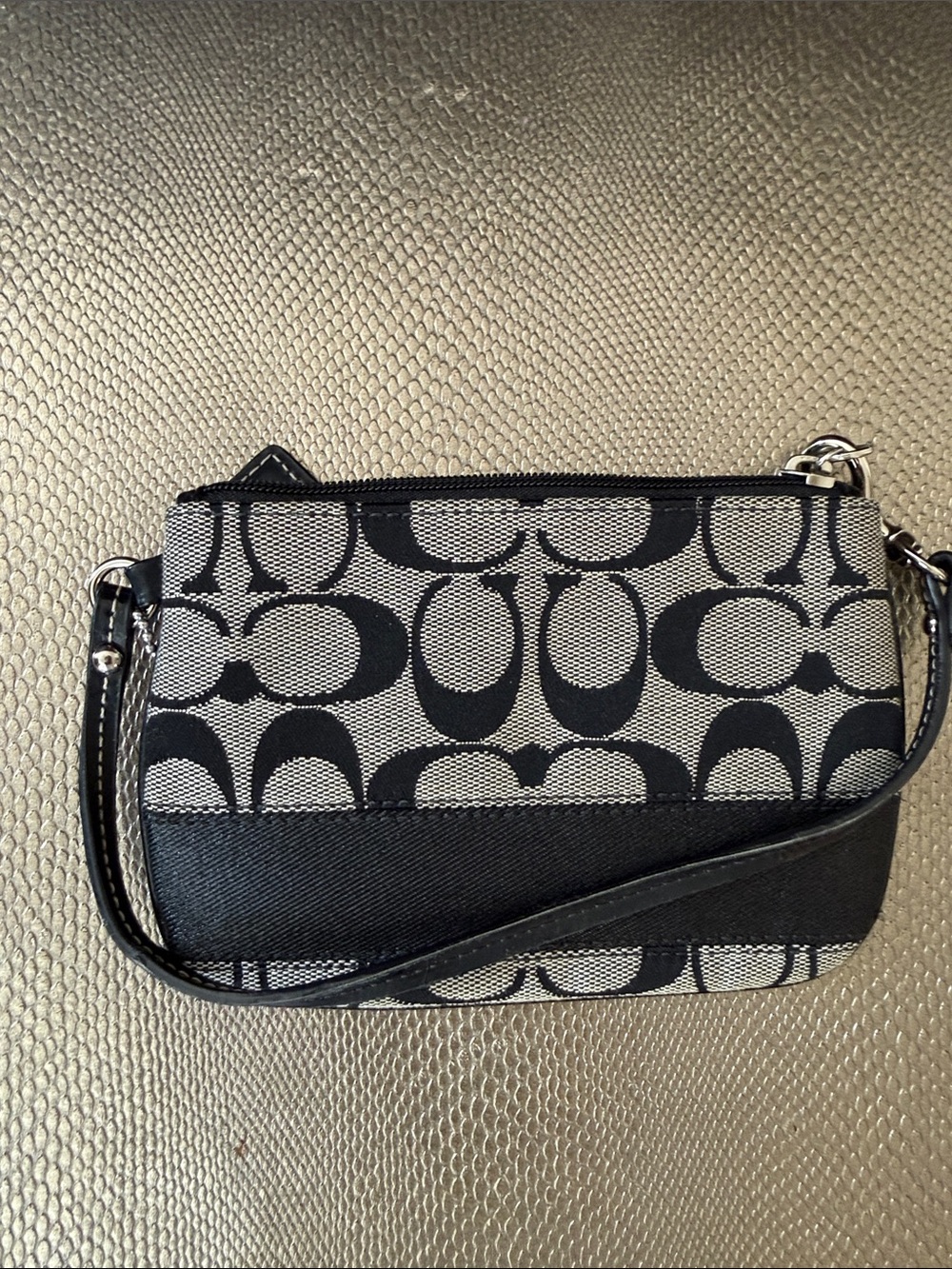Coach Black and Chalk Signature Canvas Wristlet